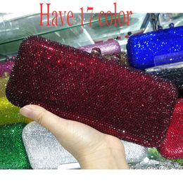 Wine er Crystal Rhinestones Women Evening Clutch Bag Bridal Wedding Clutches Party Dinner Prom Chain Shoulder Handbag Purse 240418