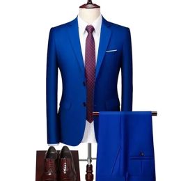 Suits 2023 Spring And Autumn Fashion New Men's Business Casual Solid Color Suits / Male Two Button Blazers Jacker Coat Trousers Pants