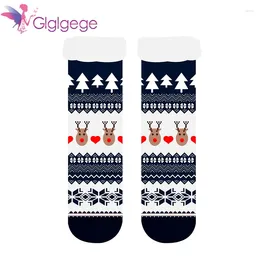 Slippers Glglge 2 Pair Long Floor Man Socks Home Slipper Man's Winter Warm Fuzzy Anti-Skid Lined Indoor Christmas