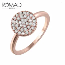 With Side Stones ROMAD Fashion Female Round Crystal Rings For Women Lover Wedding Ring Jewellery Party Trendy Rose Gold Colour Finger Dropship