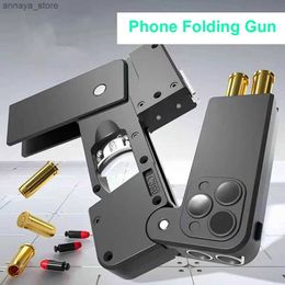 Gun Toys Shell Ejecting Black Toy Guns For Adults Boys Folding iPhone Gun That Look Real Folding Mobile Phone DropshippingL2404