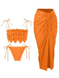 Peach Heart Design Bikini Set Fashion Beach Outfits For Women Swimwear Summer Solid Color Bathing Suits Midi Dress 240423