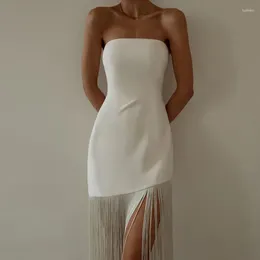 Casual Dresses Sexy For Women 2024 Summer Tassel Fashion Office Lady Strapless Backless Dress Female Clothing White Straight