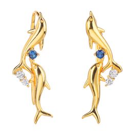 Earrings Poulisa Double Dolphins Cubic Zirconia Stud Earrings Zircon 925 S925 Sterling Silver Studs Climbers Earring Ear Pendiente