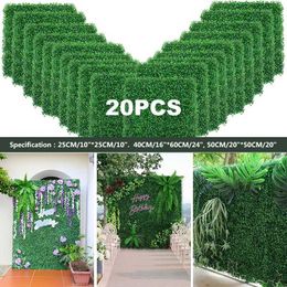 Faux Floral Greenery Artificial Plants Grass Wall Panel Boxwood Hedge Greenery UV Protection Green Decor Privacy Fence Backyard Screen Wedding T240422