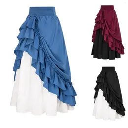 Skirts Retro Medieval Women Vintage Renaissance Victorian Ruffled Hem A-Line Cosplay Costumes High Waist Maxi Skirt