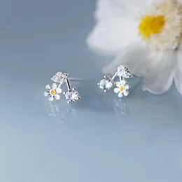 Stud Earrings 925 Sterling Silver Zircon CZ Daisy For Women Cute Sweet Fine Birthday Jewellery Gifts Minimalist Accessories