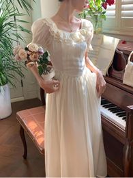 Party Dresses Rose Flower Elegant Vintage Dress Women Ruffles Lace Fairy Sweet Long Female Bubble Sleeve Princess Designer 2024