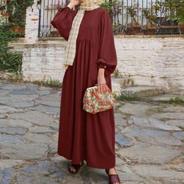 Casual Dresses Women Retro Muslim Dress Long Puff Sleeve Abaya Turkey Clothing Dubai Sundress Athletic