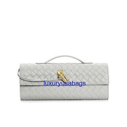 Womens Long Clutch Andiamo With Handle BotegaVeneta Intrecciato Leather Top Handle Clutch With Metallic Knot Closure Width 31cm Handbags With Cross Body Strap MIET