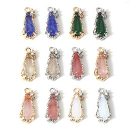 Charms 2pcs Copper Gold Color Drop With Glass Cabochons Clear Cubic Zirconia Pendants DIY Necklace Earring Jewelry 15mm X 7mm