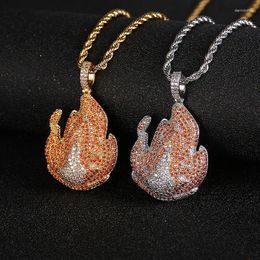 Pendant Necklaces Hip Hop Claw Setting CZ Stone Bling Iced Out Flame Pendants For Men Rapper Jewelry Gift Drop