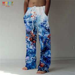 Pants Men's Paint Flower Casual Art Trousers Baggy Painting Pant Pockets Drawstring Elastic Waist Pants Yoga Comfort