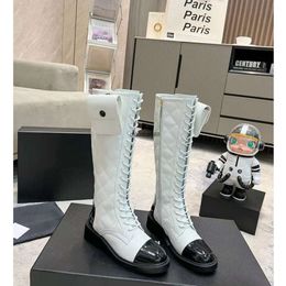 Designer knitted socks flats High boots jacquard stretch fabric Black leather Martin boots over knee high women's boots Luxury Designer Shoes Factory Footwear 35-40