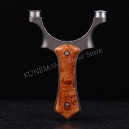 Arrow Stainless Steel Slingshot with Wooden Handle Flat Leather Quick Press Outdoor Competition Highpower Hunting Slingshot