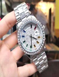 Swiss Brand High Quality Men Watches Iced Out Colorful Diamond Dial Quartz Movement Watch for Men Date Gold Watch Montre De Luxe3515065