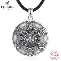 Necklaces Eudora 925 Sterling Silver Angel Seal Archangel Metatron Cube Necklace Sacred Geometry Amulet Religious Spiritual Jewelry Gift