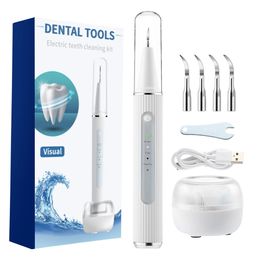 Visual Ultrasonic Dental Electric Portable Tooth Cleaner 3 Modes Oral Tartar Remover Plaque Stain Cleaner Charging Base 240403