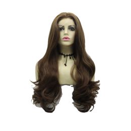 European and American cross-border e-commerce green brown medium-parted long curly hair women big wave front lace chemical Fibre high-temperature silk wig is in stock