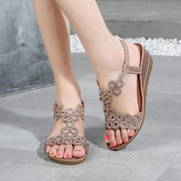 Sandals Shoes Woman 2024 Trend Summer Rhinestone Bohemian Wedge Comfortable Large Size Border Women Beach