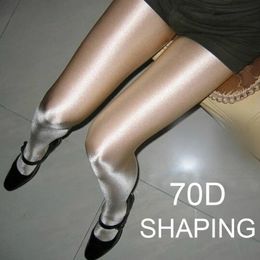 70D Women Sexy Oil Shiny Tights Satin Shape Stockings Sparkle Pantyhose Female Shaping Glossy Stockings Nightclub Dance Fitness 240408