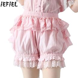 Women's Shorts Japanese Women Sweet Princess Pants High Waist Casual Lace Trim Tiered Ruffles Bloomers For Masquerade Theme Party