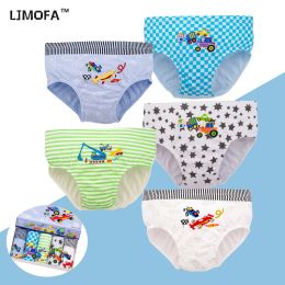 Underwear LJMOFA 5 Pcs/Lot Children Underwear Cotton Panties Boys Star Car Dinosaur Cartoon Triangle Briefs Breathable Kids Knickers B158