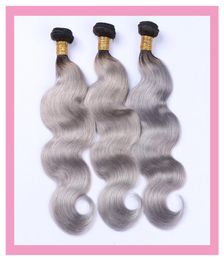 Indian Raw Virgin Human Hair Weaves Body Wave 3 Bundles 1BGrey Double Wefts 1026inch 1B Grey Two Tones Colour Body Wave8031856