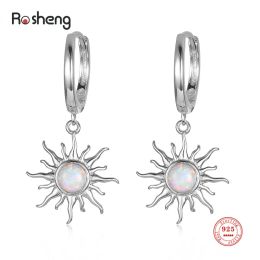 Earrings Real 925 Sterling Silver Natural Opal Stone Sun Design Drop Hoop Earrings Gift for Women Girls Friend Kid Lady Fine Jewelry 2022