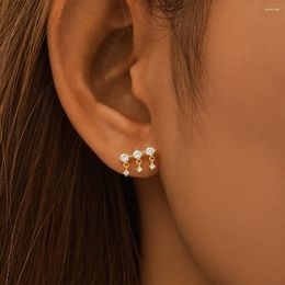 Stud Earrings BOAKO S925 Sterling Silver Single Row Crystal Studded Short Chain For Women Luxury CZ Wedding Jewellery Pendientes 925