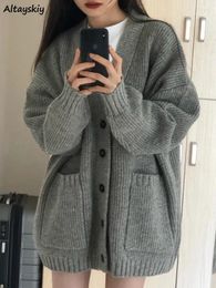 Women's Knits Knitted Cardigans For Women V-neck Solid Warm Spring Autumn Clothing Korean Style Loose All-match Young Students Girls Fashion
