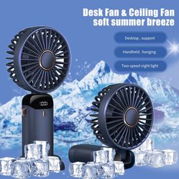 Electric Fan Portable Handheld Fold Fan Office Desktop Multifunctional Folding 3000mAh4000mAh 5 Speed USB Cooling Fan 240424