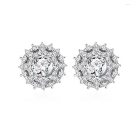 Stud Earrings Models Winter Product Flower Wheel Full Diamond For Women S925 Pure Silver Fashion Small And Versatile