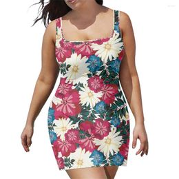 Casual Dresses Sleeveless Club Bodycon Dress Beautiful Red Yellow Floral Pattern Prints U-neck Clothing Beach Sexy Women Party DressHoliday