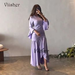 Party Dresses Viisher Lavender Satin Mermaid Evening Long Sleeve O Neck Dubai Arabia Formal Prom Dress Tight Gowns