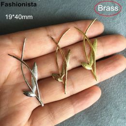 charms 10 pcs Brass Casting Crafted Flower Branch Charms 19*40mm Gold / Silvercolor / Steel / Raw Brass,2 Leaf Branch Charms