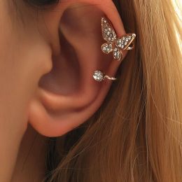 Earrings 1 Piece Romantic Style Golden Butterfly Rhinestone Ear Clip Earrings Women Girl Personality Fashion Classic Romantic Ear Jewelry