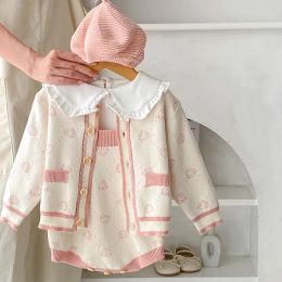 Sets Newborn Baby Girls Clothing Suit Long Sleeved Knitted Printing Cardigan Coat+Rompers Autumn Spring Baby Girls Clothes Set
