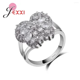 Cluster Rings Oval White Crystal Silver For Girl Butterfly 925 Sterling Women Lovers Gift Fashion Wedding