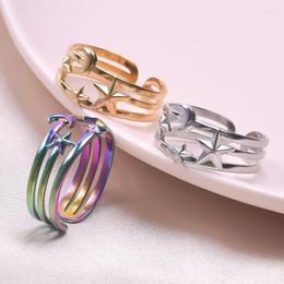 Cluster Rings 5PCS Stainless Steel Star Moon Multilayer Adjustable For Women Men Fashion Geometric Open Ring Jewellery Female Holiday Gift