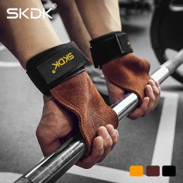 Gloves SKDK Grips Cowhide Weight Lifting Gloves Gym Fitness Grip Pads Wrist Wraps Support Crossfit Deadlifts Training Gloves