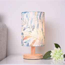 Table Lamps Fabric Shade Small Desk Lamp Bedroom Bedside Plug-In Remote Dimmable Light Creative Fish Birds Deer Leaf Flower Printing