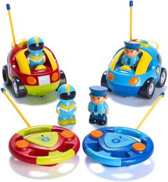 Cars RC Cartoon Police Car and Race Car Radio Remote Control Toys with Music & Sound for Baby, Toddlers, Kids