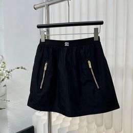 Ladies A embroidered elastic waist logo letter zipper patch skirt SML
