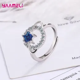 Cluster Rings 925 Sterling Silver Jewellery Women Opening Band Adjustable Finger Ring Shiny Cubic Zircon Crystal Star Universe Fashion Pattern