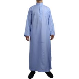 Men's Standing Collar Ethnic Costume Qatar Arabian Robe Solid Middle Eastern Prayer Clothing
