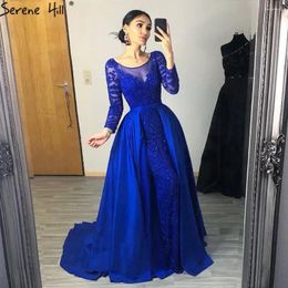 Party Dresses SERENE HILL Luxury Royal Blue Mermaid Evening With Overskirt Long Sleeves Beaded Crystal Formal Gowns 2024 CLA6172