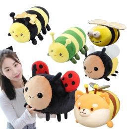Cushions Cute Bee Ladybug Plush Toys High Quality Stuffed Dolls Sleeping Cylindrical Pillow Soft Sofa Decoration Birthday Gifts For Kids