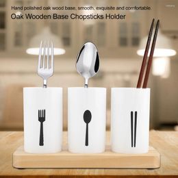 Kitchen Storage Oak Wooden Base Chopsticks Holder Cutlery Box Drain Rack Knife Organizer Tools