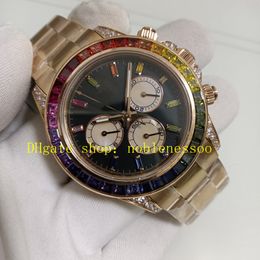 Authentic Picture Mens Chronograph Watch 40mm Black Dial Diamond Bezel 116595 Rose Gold Bracelet Everose Cal.4130 Movement Mechanical Chrono Sport Watches